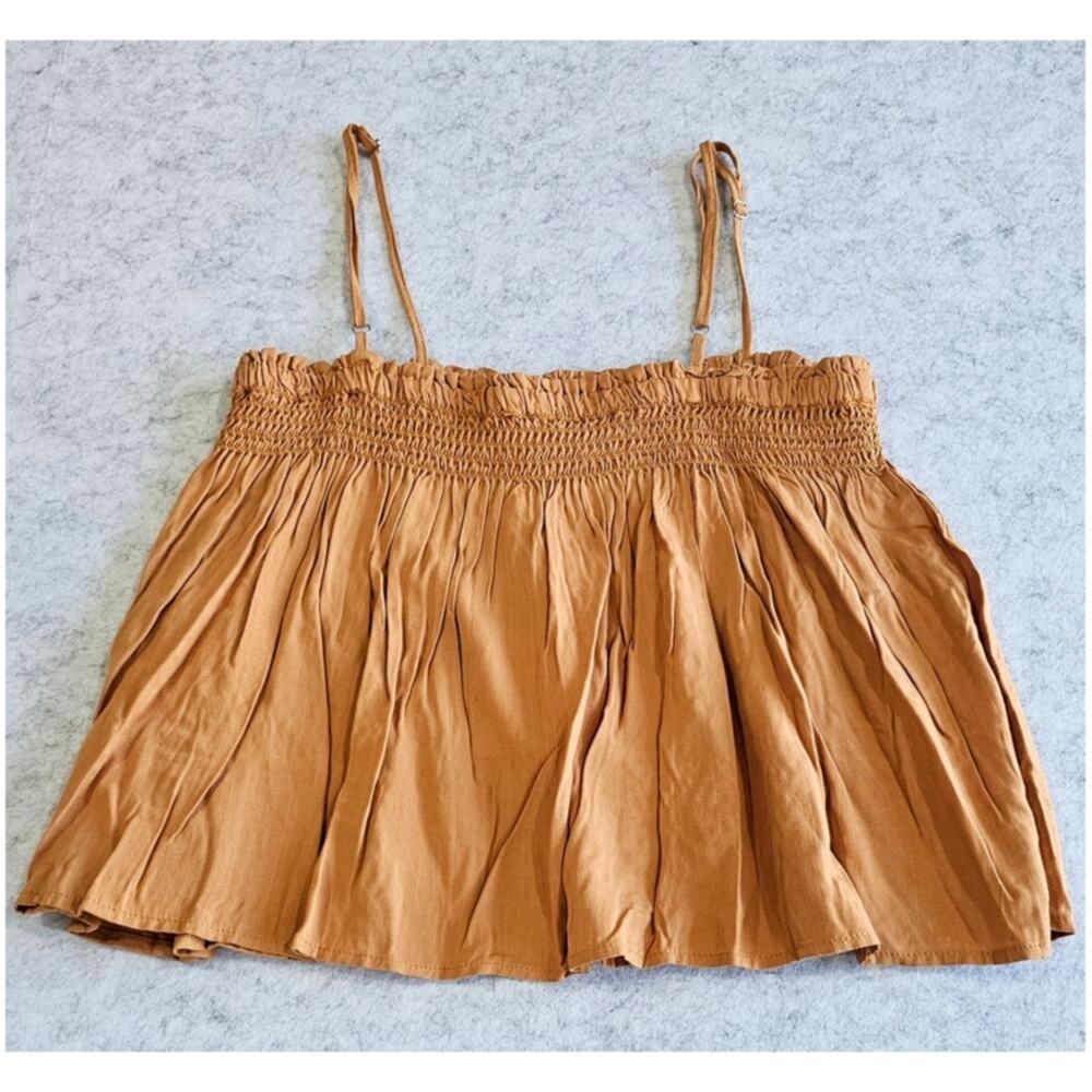 Miou Muse Gauze Smocked Babydoll Camisole Cami Top Boho Flared MMT134 Size M